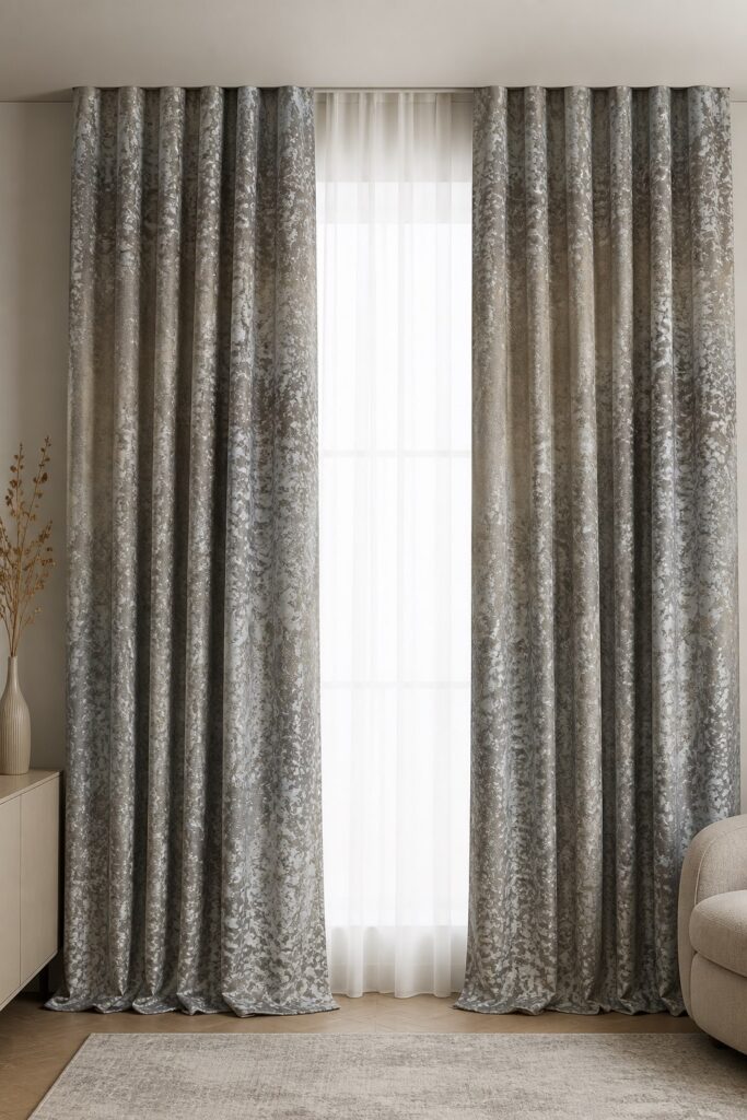 Draperie jacquard argintiu-grafit Mirage realizată la comandă – în ambient