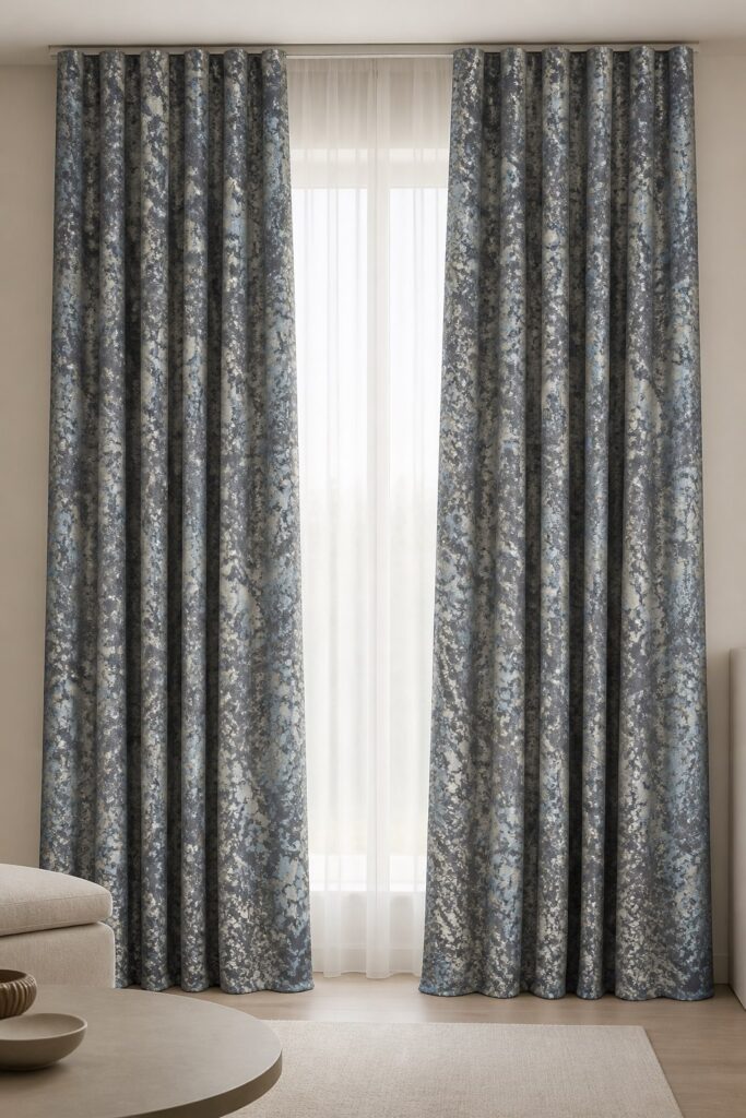Draperie jacquard grafit Nocturne realizată la comandă – în ambient