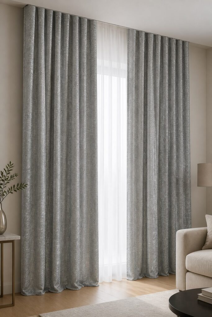 Draperie jacquard grej Siena realizată la comandă – în ambient