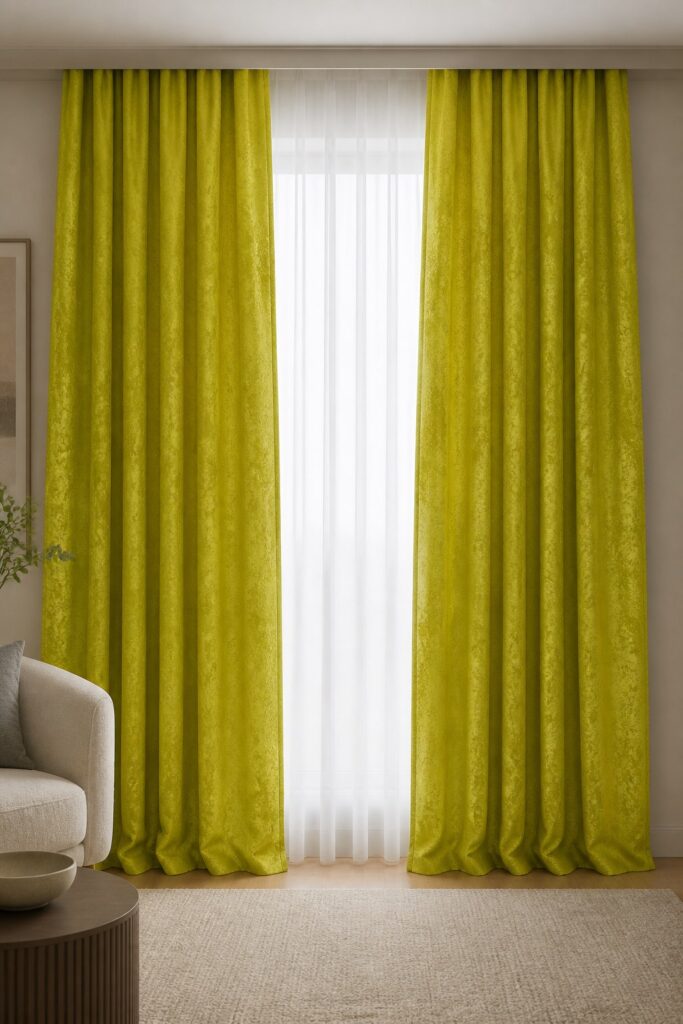 Draperie jacquard verde lime Limoncello realizată la comandă – în ambient