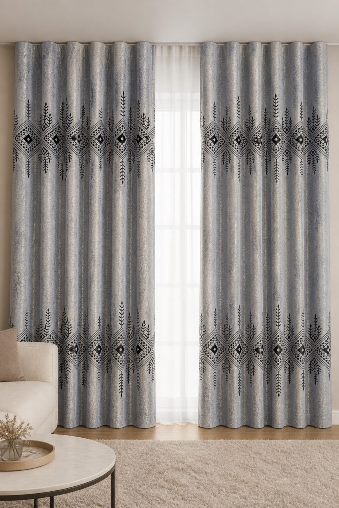Draperie satinată argintie Regal realizată la comandă – în ambient