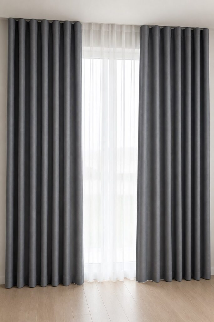 Draperie uni antracit Graphite realizată la comandă – în ambient