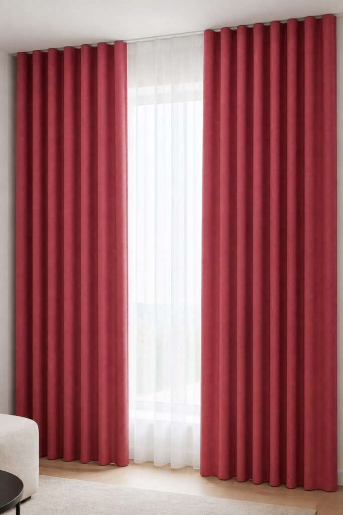 Draperie uni bordo Bordeaux realizată la comandă – în ambient