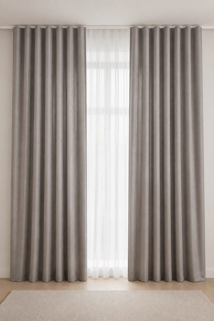 Draperie uni grej Taupe realizată la comandă – în ambient
