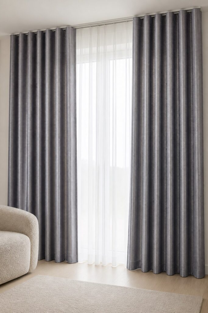 Draperie uni gri oțel Steel realizată la comandă – în ambient