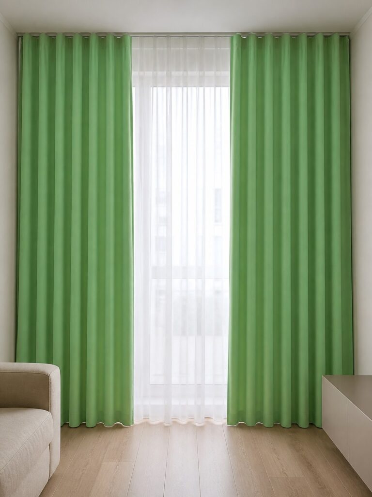 Draperie uni verde mentă Mint realizată la comandă – în ambient
