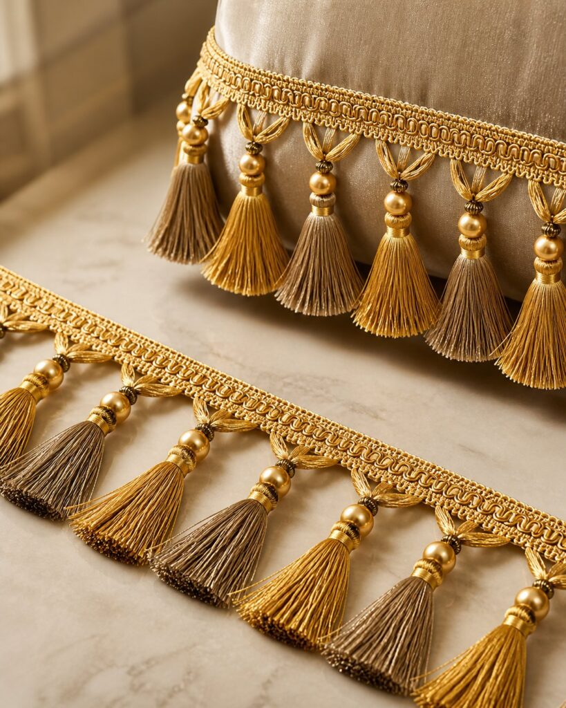 Pasmanterie decorativă cu franjuri – Model 01