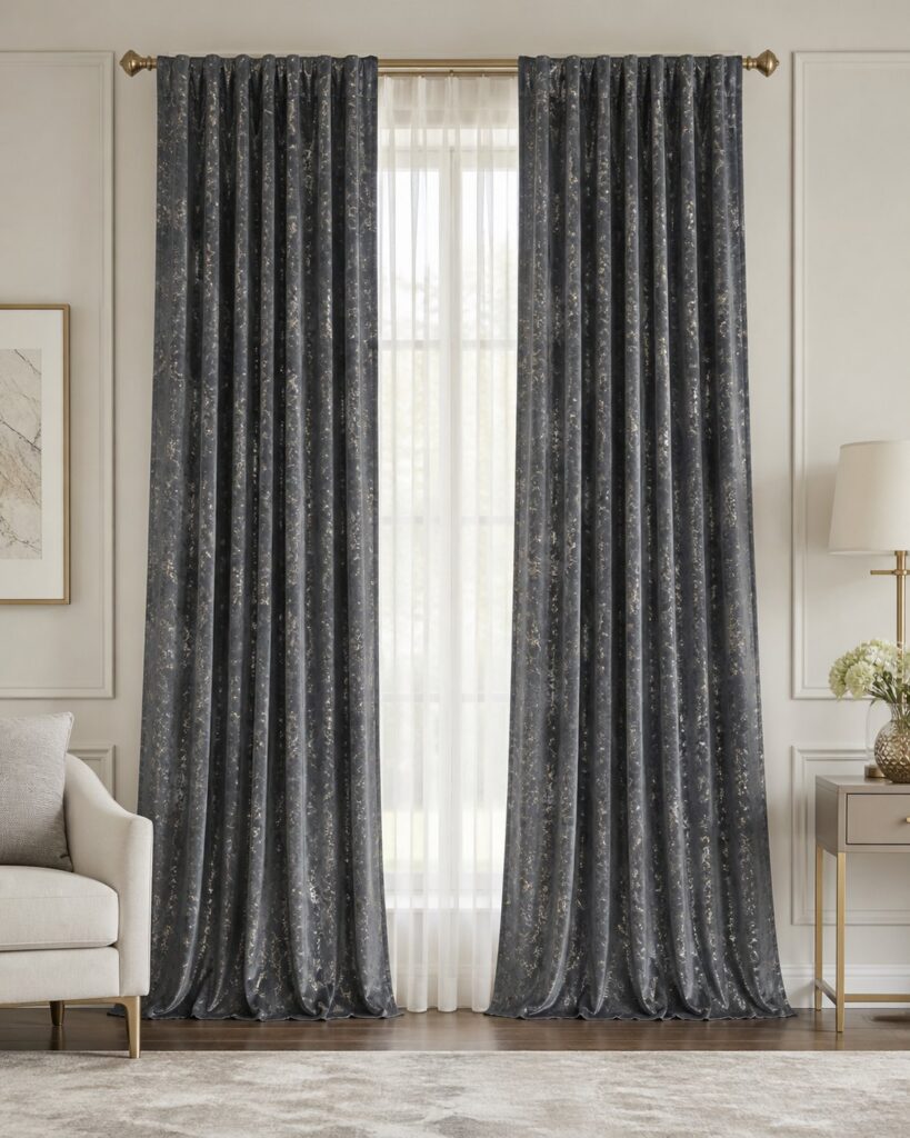 Draperie din catifea gri-antracit cu accente aurii Graphite Gold