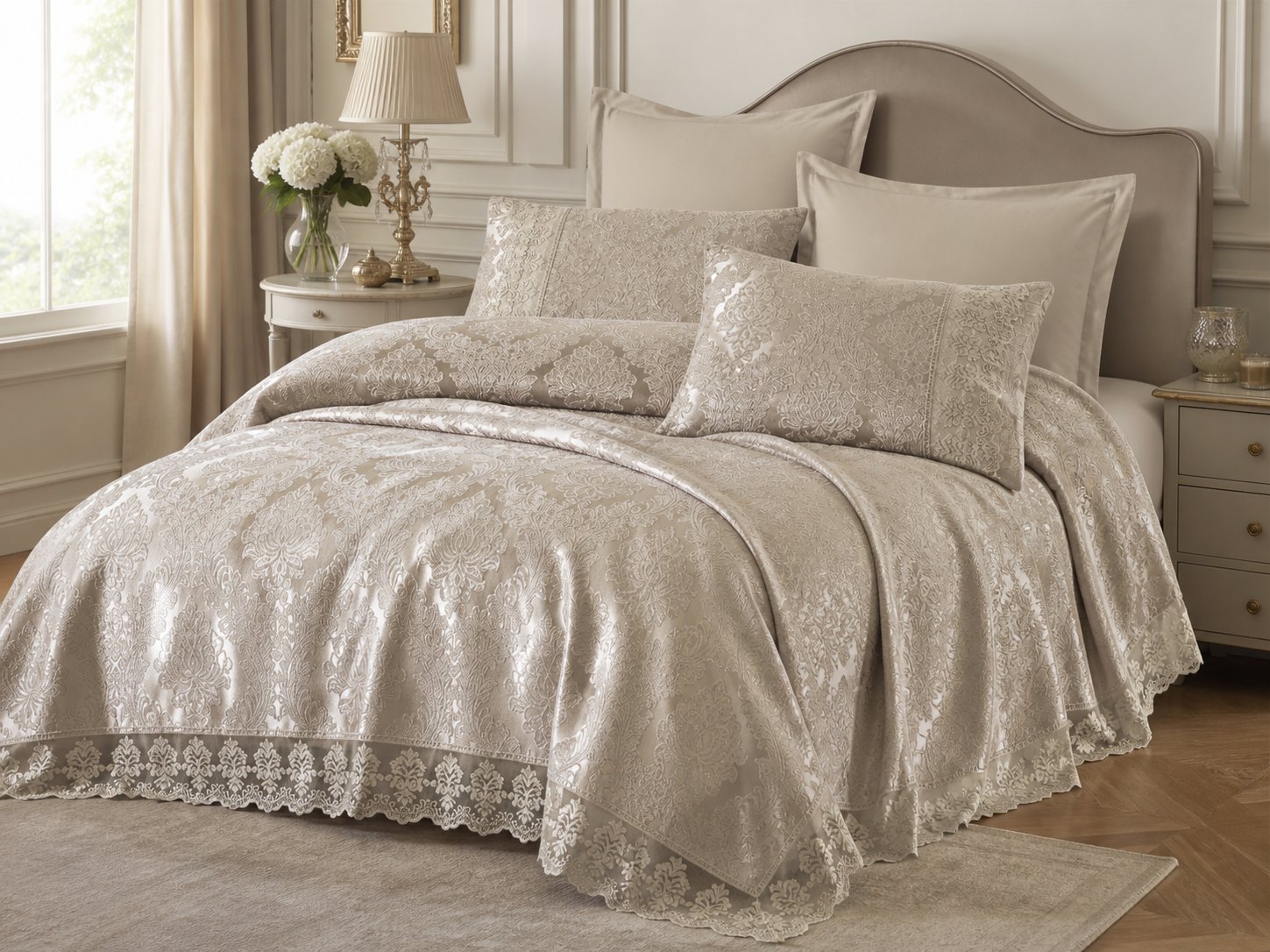 Set cuvertură pentru pat Jacquard – Champagne